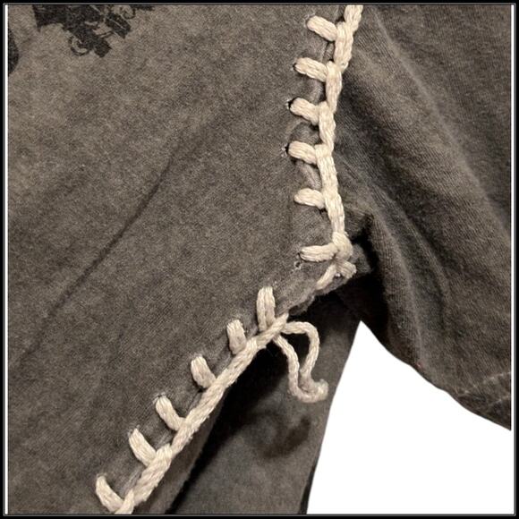 Vintage Affliction RAW STATE Fleur de Lis Vengeance V Neck Shirt Gray Men XL - Picture 5 of 7